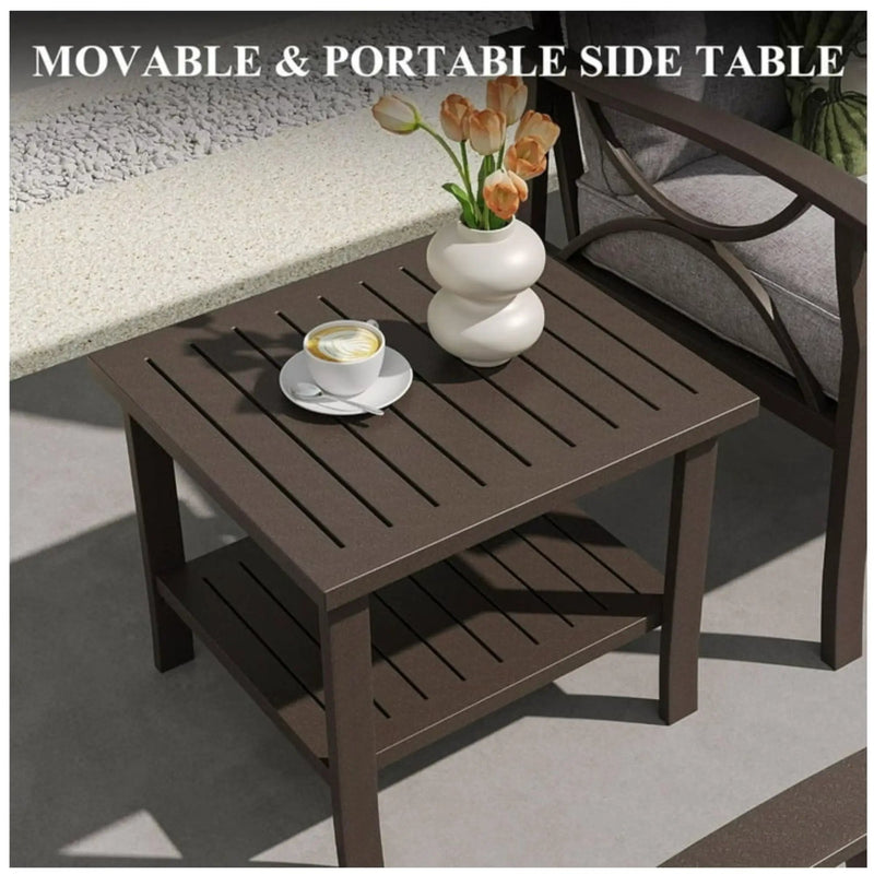 Square 2 Tier All-Weather Outdoor Side Table With Slatted Top by HouseOfZazla