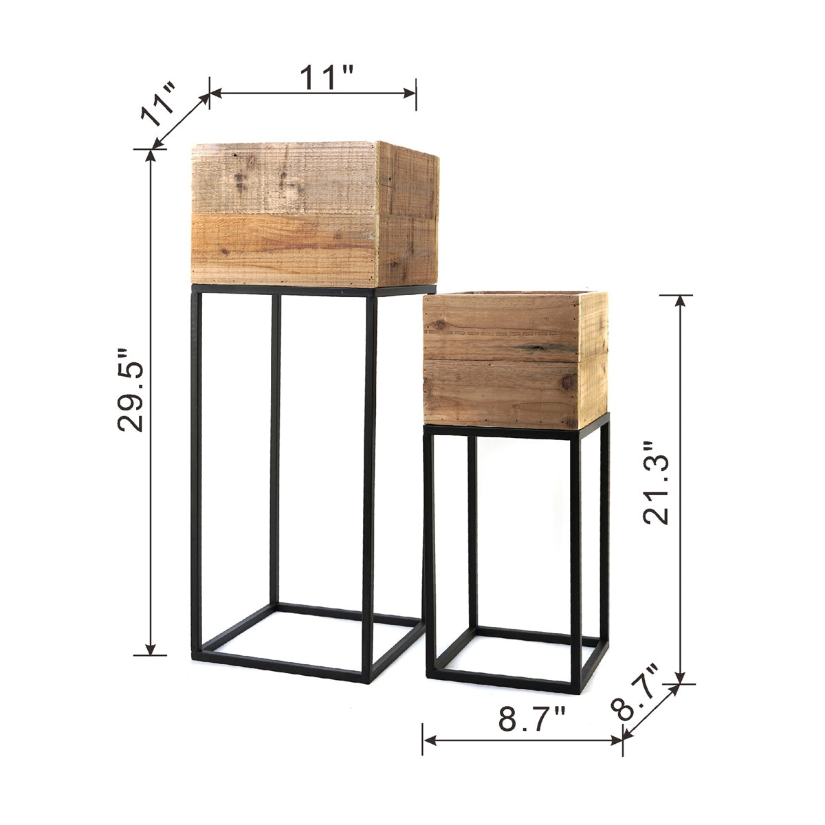 Reclaimed Wooden Planter Box Set with Metal Frame – Brown, photo 5 of 10