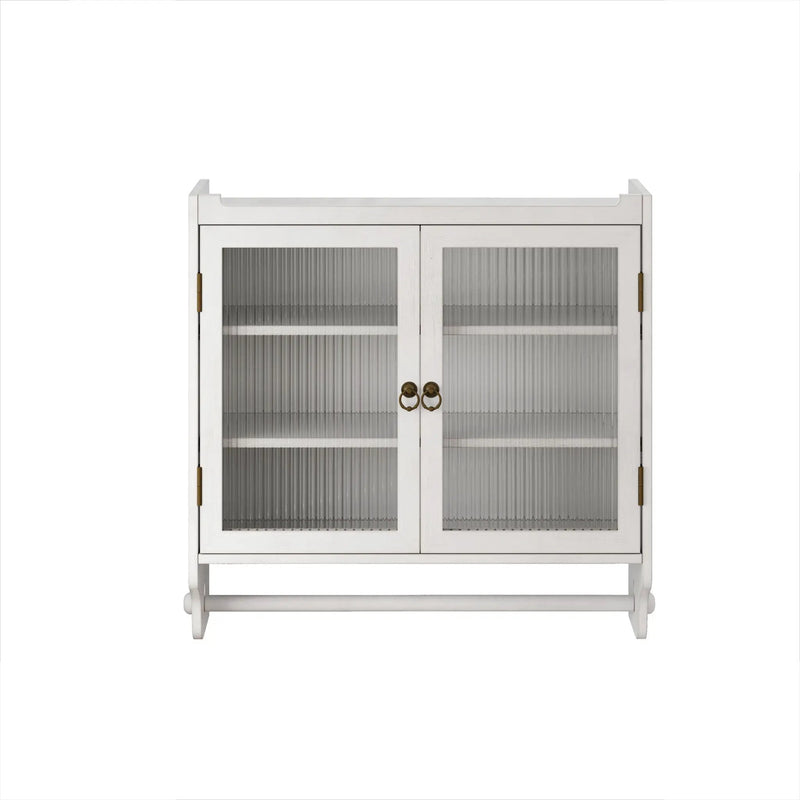 Vintage Double Door Wall Cabinet With Three Tiers Storage And Towel Rack - White Washed by Unique Piece Furniture