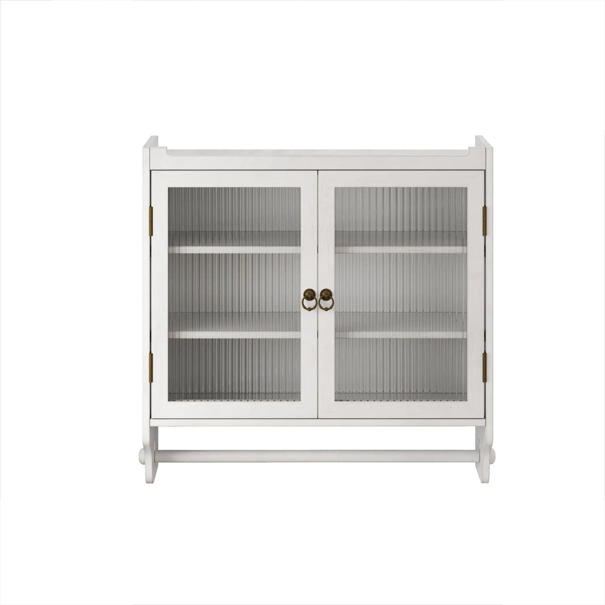 Vintage Double Door Wall Cabinet With Three Tiers Storage And Towel Rack - White Washed by HouseOfZazla