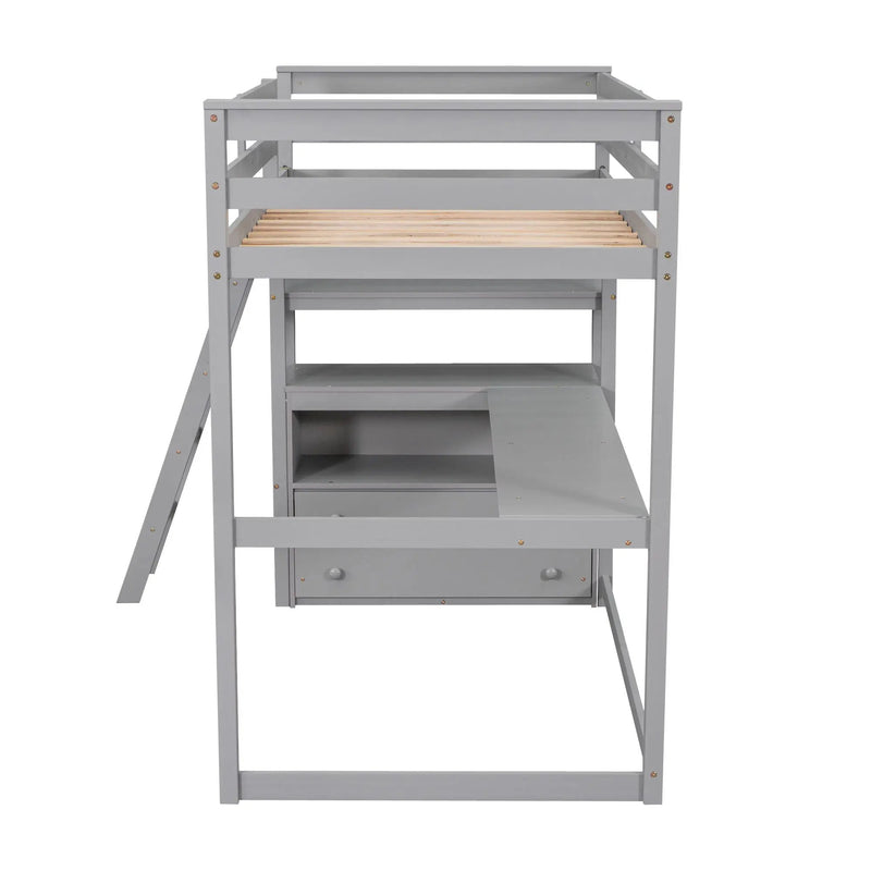 Modern Loft Bed With Built In Desk, Shelves, And 2 Drawers by HouseOfZazla