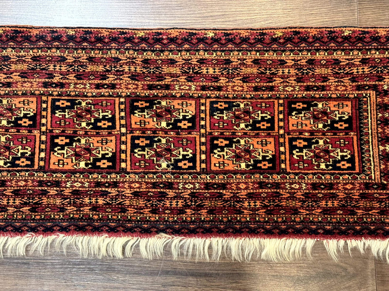 Antique Persian Turkoman Mafresh Rug 1x4, Wool, Tribal Collectible by Jewel Rugs