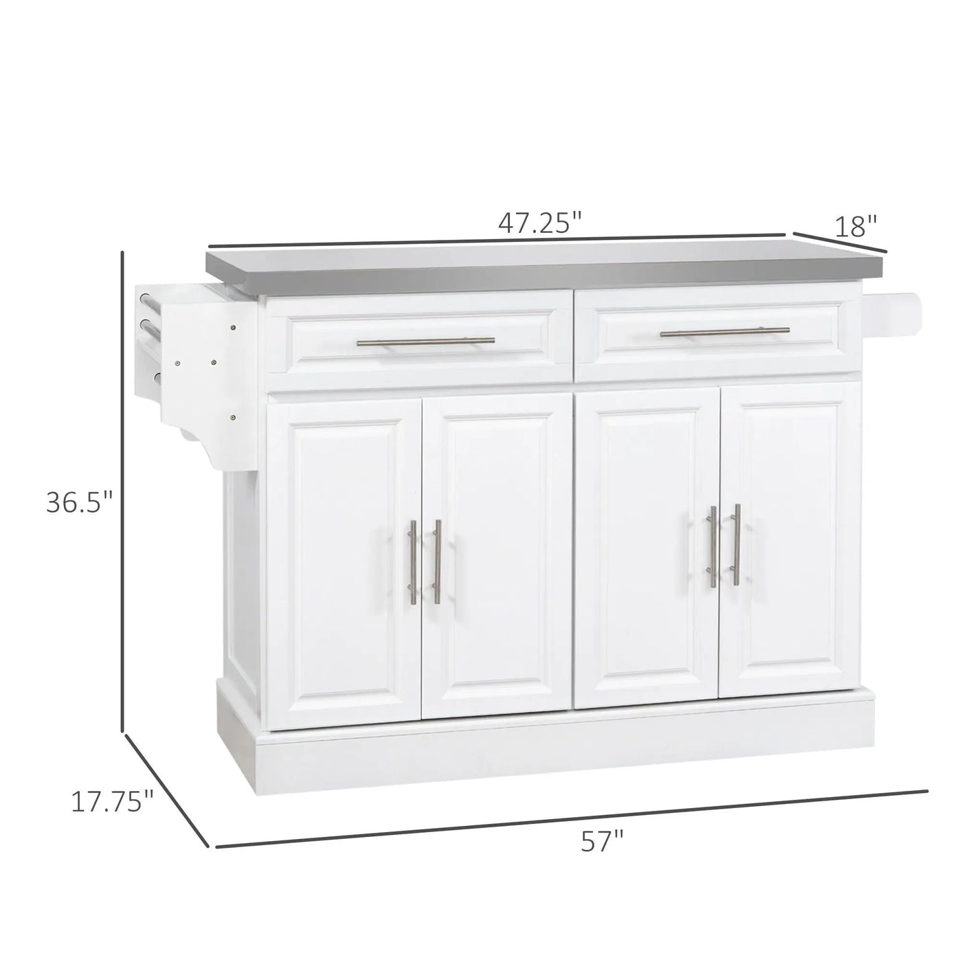 Homcom - Rolling Kitchen Island With Storage, Portable Kitchen Cart With Stainless Steel Top, 2 Drawers, Spice, Knife And Towel Rack And Cabinets by HouseOfZazla