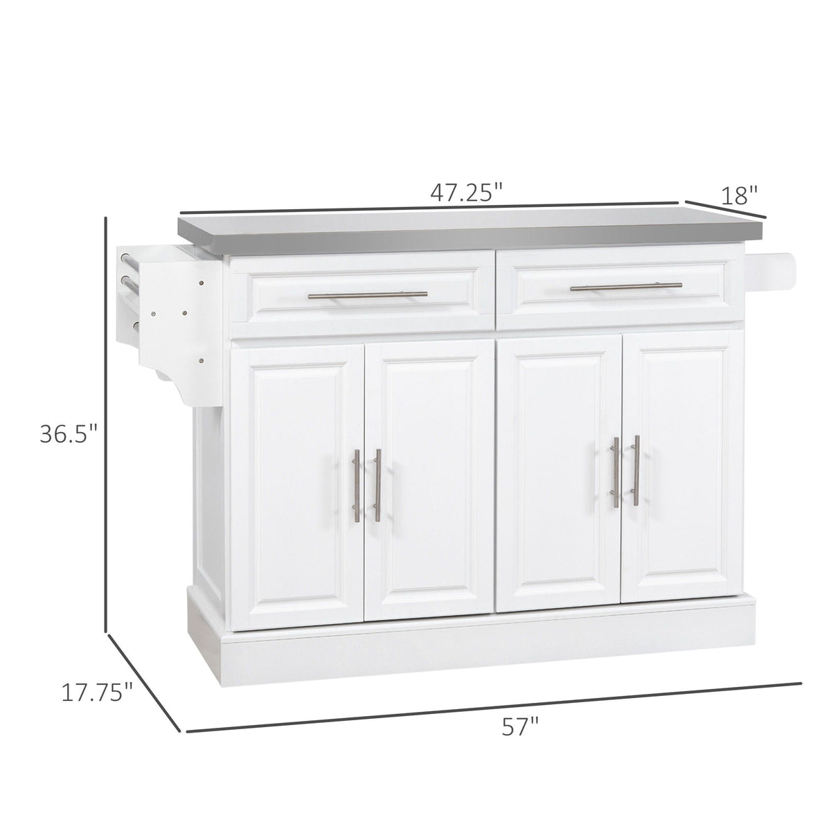 Rolling Kitchen Island with Stainless Steel Top and Ample Storage - Gray or White, photo 5 of 8