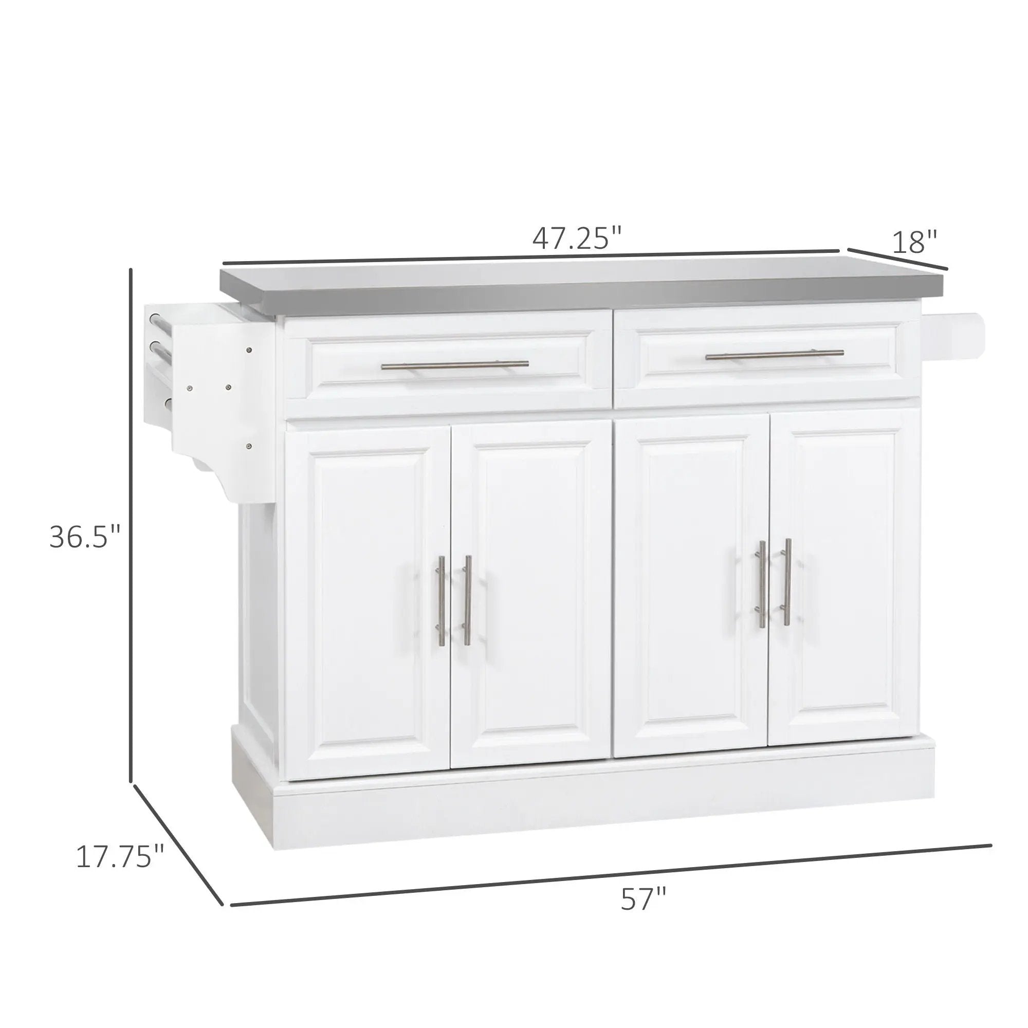 Homcom - Rolling Kitchen Island With Storage, Portable Kitchen Cart With Stainless Steel Top, 2 Drawers, Spice, Knife And Towel Rack And Cabinets by Unique Piece Furniture