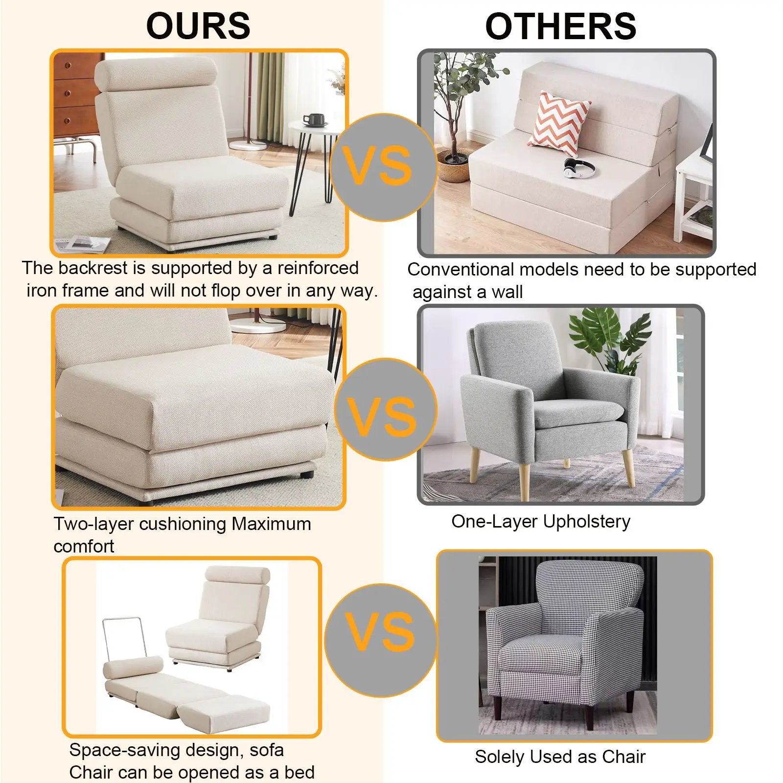 Foldable Single Chair Sofa Bed With Pillow, Easy To Store, Breathable And Wearable by HouseOfZazla