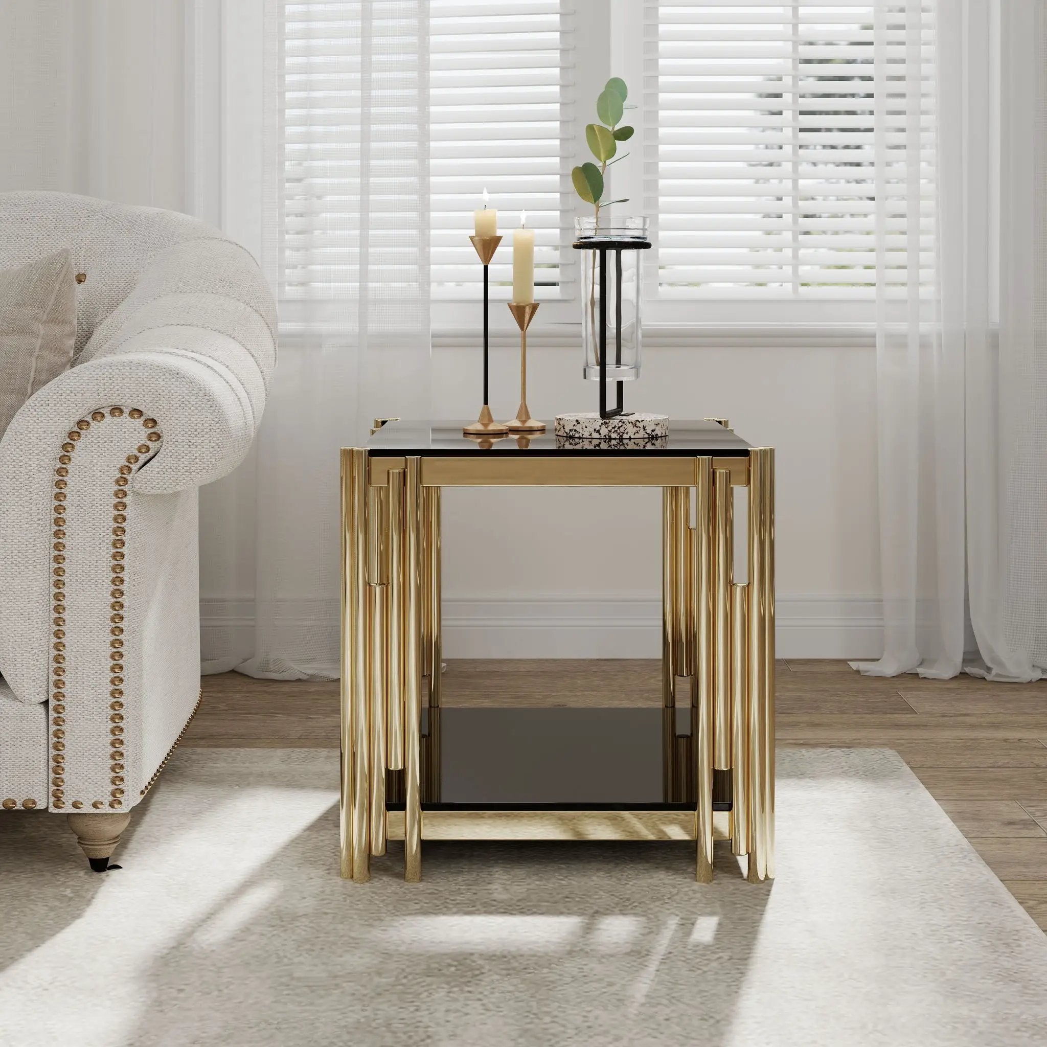 Square End Table With Tempered Glass Top For Living Room by Unique Piece Furniture