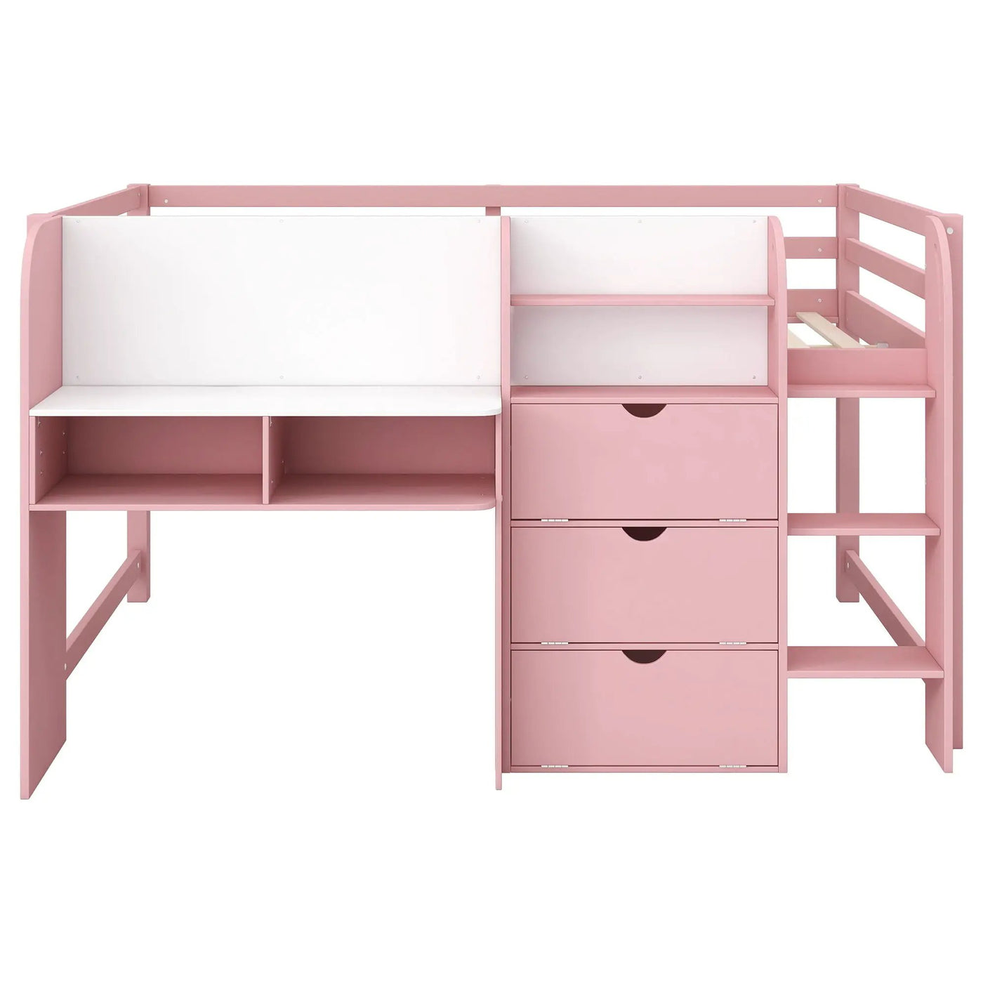 Low Loft Bed With Built In Desk, Storage Cabinets, Open Bookcase And Doodle board by HouseOfZazla