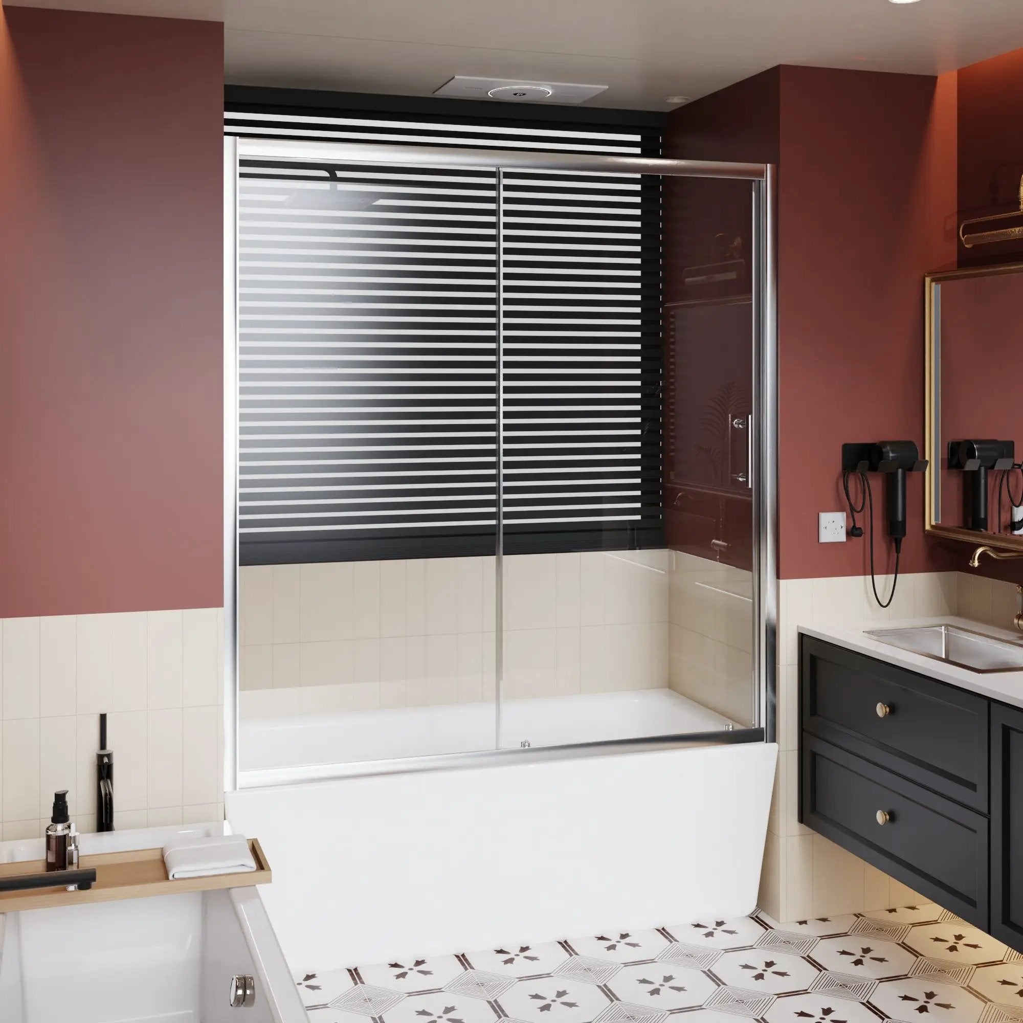 Single Sliding Shower Door For Bathtub With Handle - Chrome by HouseOfZazla
