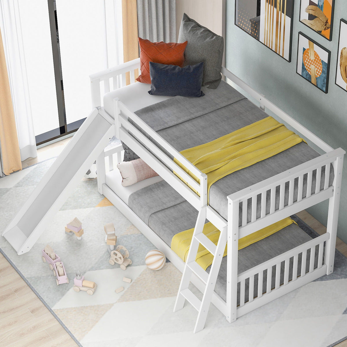 Bunk Bed with Convertible Slide and Ladder - White or Dark Gray, photo 19 of 40