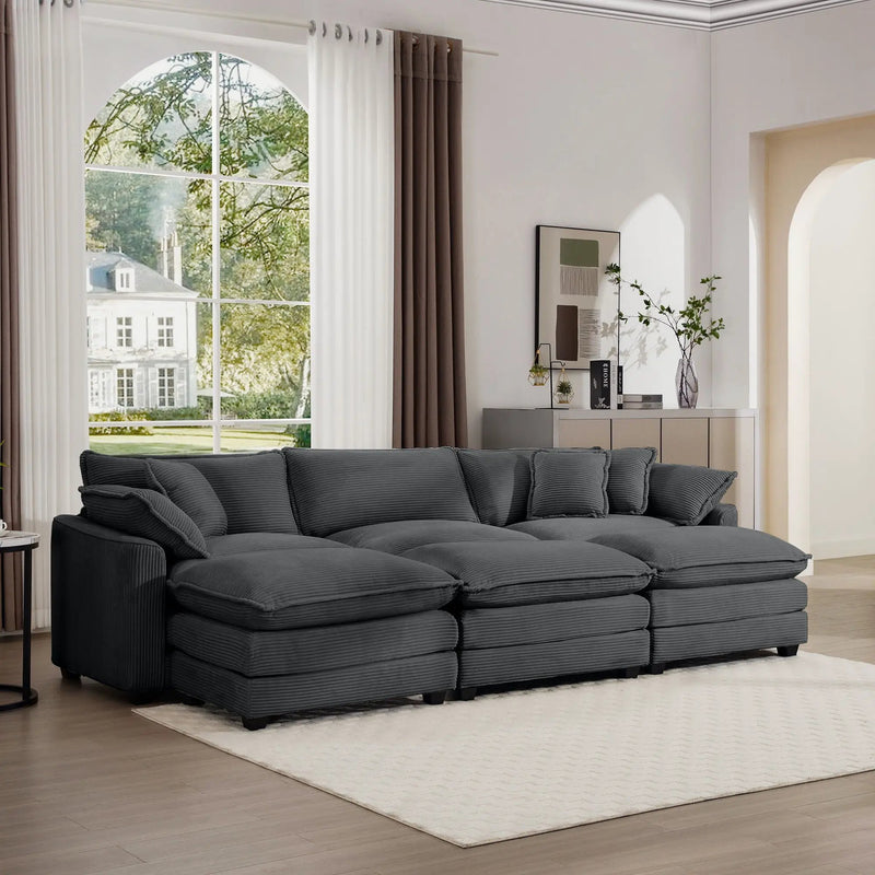 Modern Oversized Modular Cushion Sofa With Ottoman, Low Back, Deep Seating Sofa Set by Unique Piece Furniture