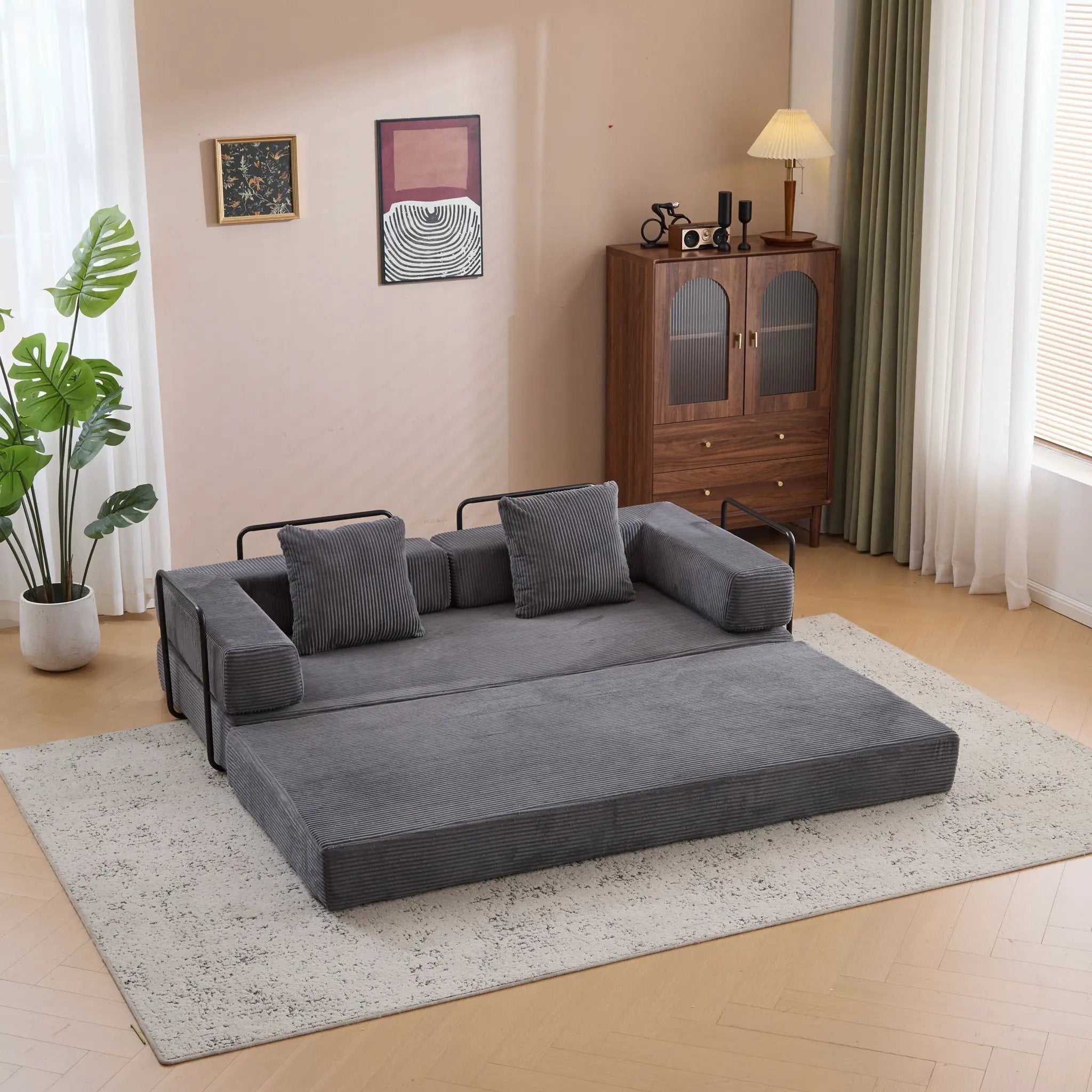 Floor Couch, Convertible Floor Sofa Bed With Pillow Back Support Armrest by HouseOfZazla