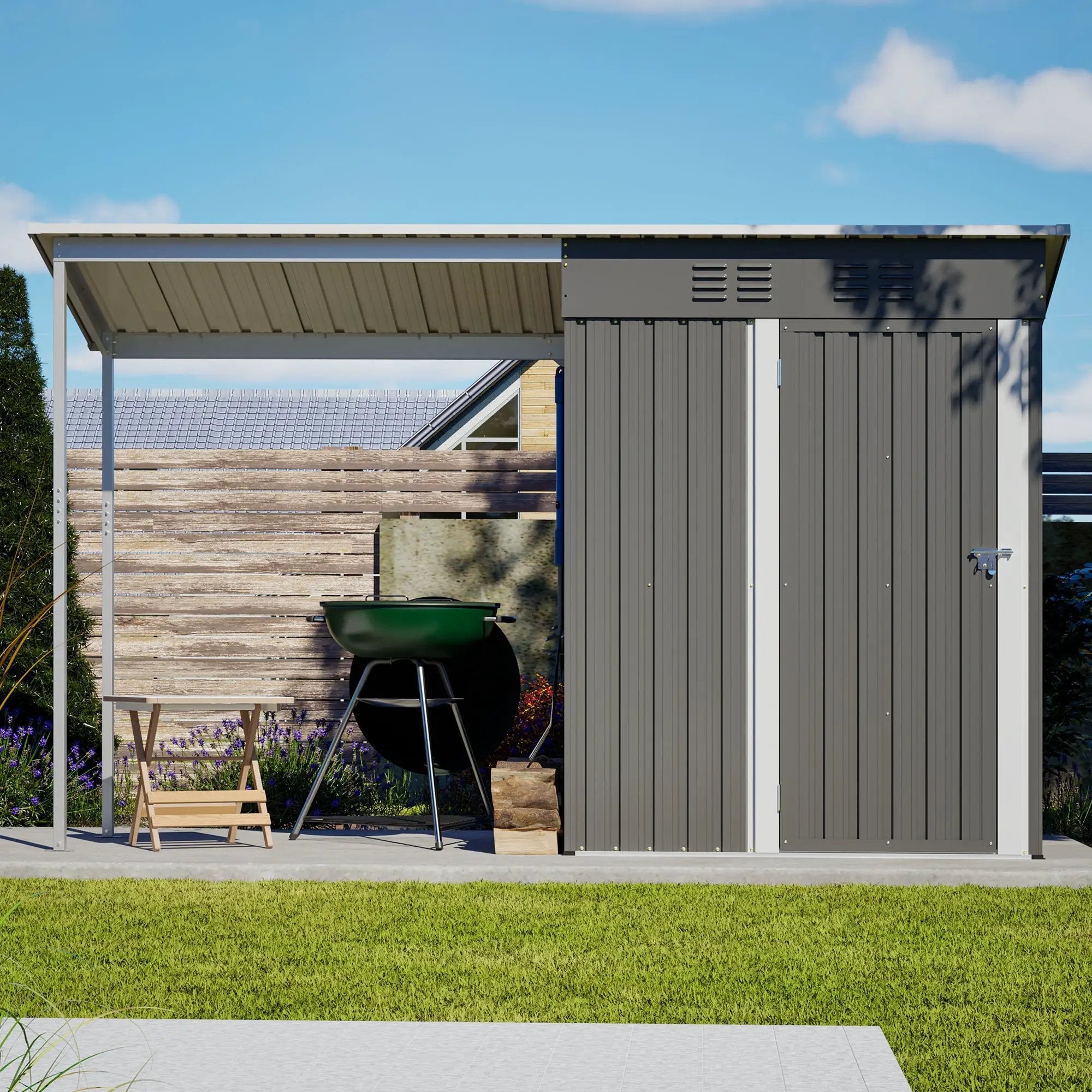 Durable 5x3FT Galvanized Steel Shed & Gazebo Combo by HouseOfZazla
