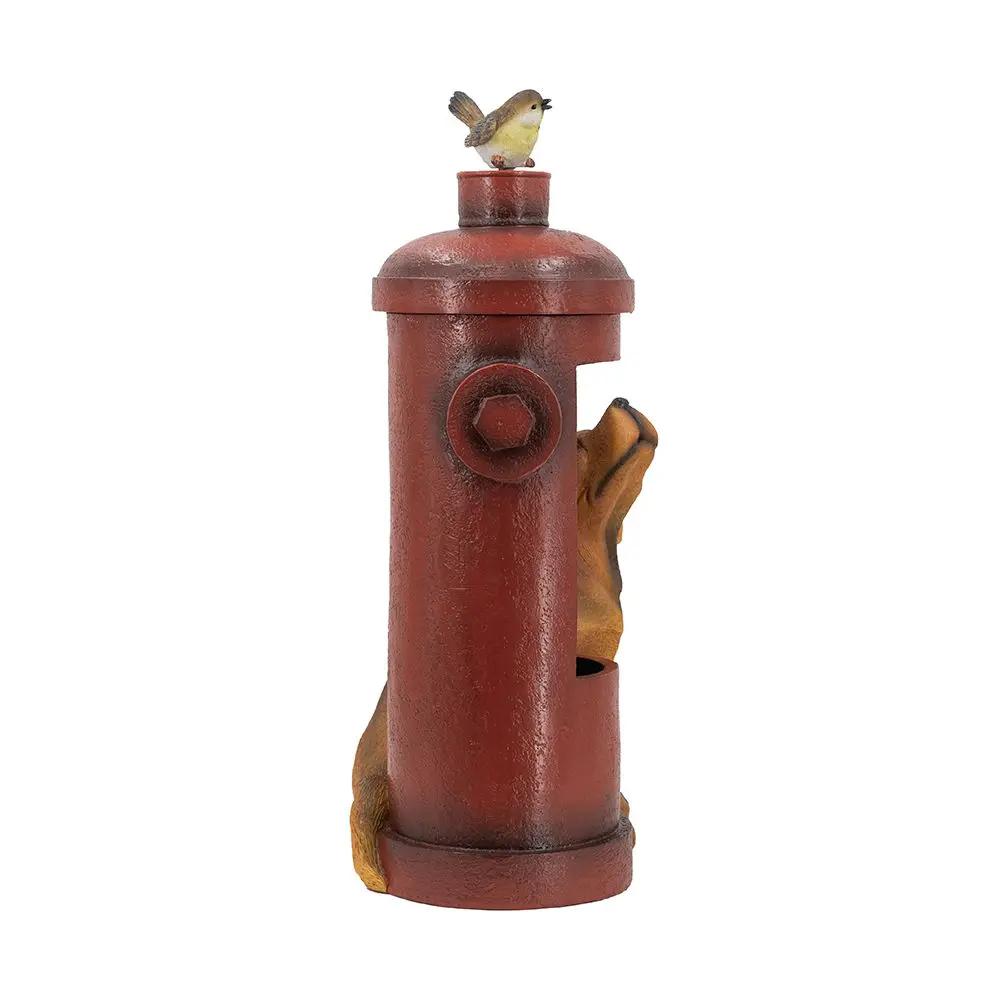 Red Fire Hydrant Water Fountain With Dog And Bird Accents, Outdoor Fountian With Light And Pump - Red / Light Brown by Unique Piece Furniture