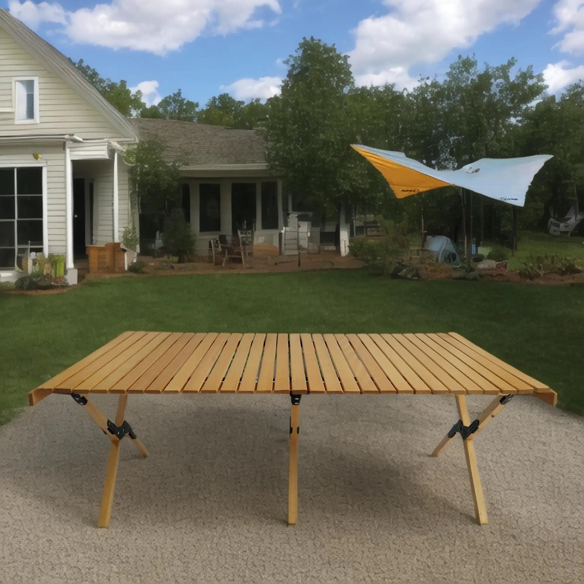 Multi-Function Wooden Foldable Portable Patio Dining Table, Indoor And Outdoor Universal - Natural by HouseOfZazla