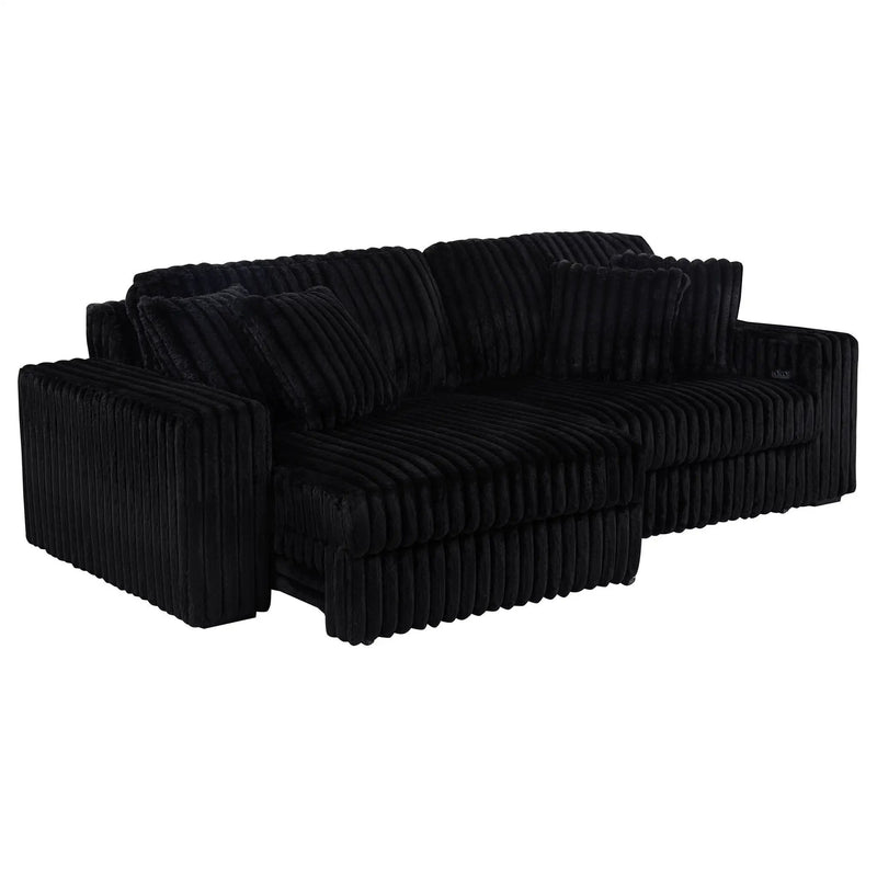 Jacana Corduroy Upholstered Dual Power Chaise Sofa Black by Unique Piece Furniture