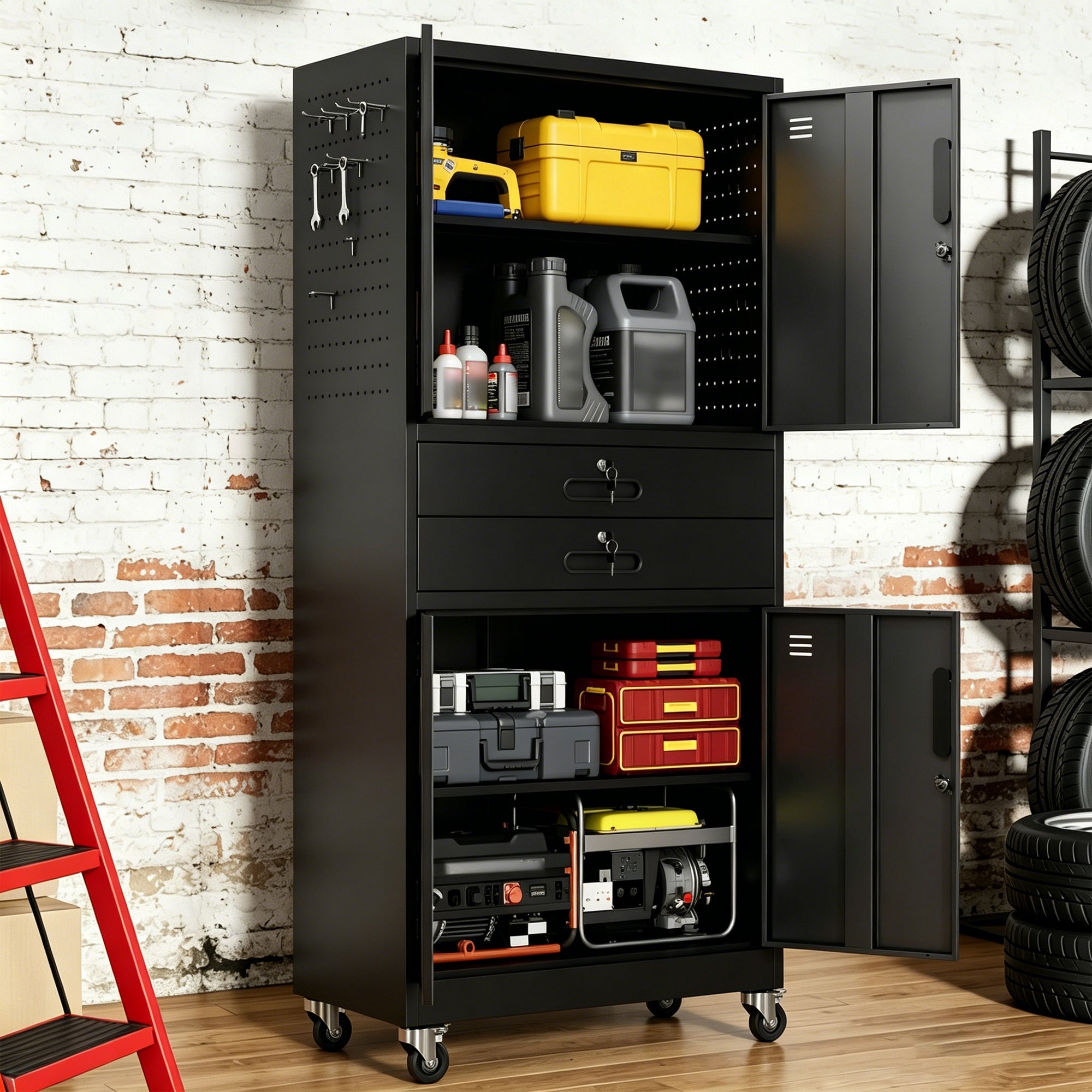 Metal Storage Cabinet with Two Drawers and Locking Doors by HouseOfZazla