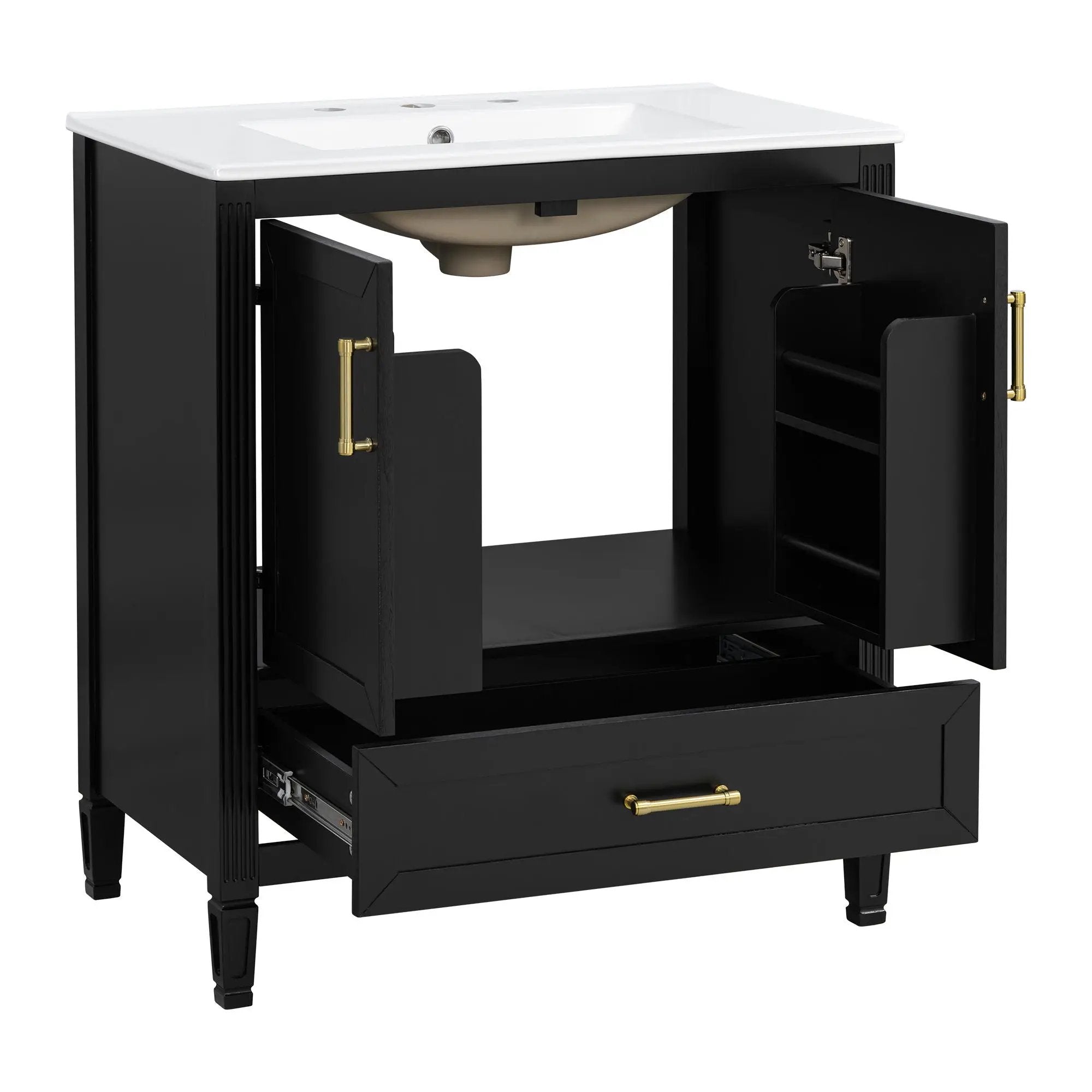 Elegant Fluted Bathroom Vanity With Sink, Soft Close Doors & Drawer by HouseOfZazla