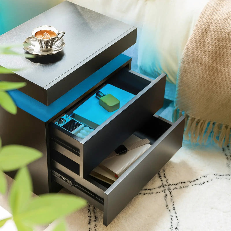 Modern LED Nightstand Bedside Table with 2 Drawers by HouseOfZazla
