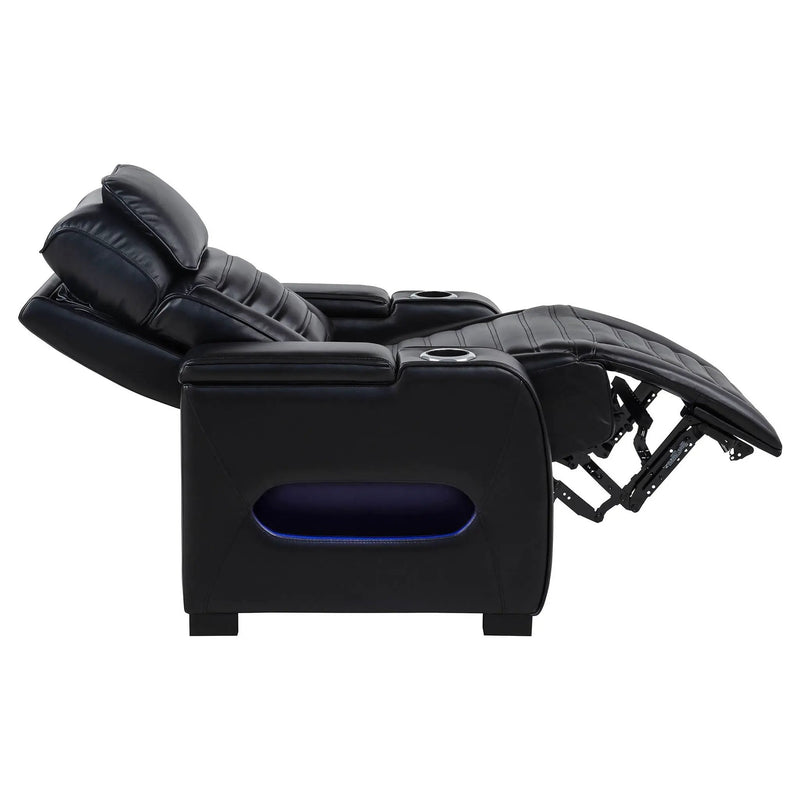 Zuma Faux Leather Upholstered Dual Power LED Recliner Black by Unique Piece Furniture