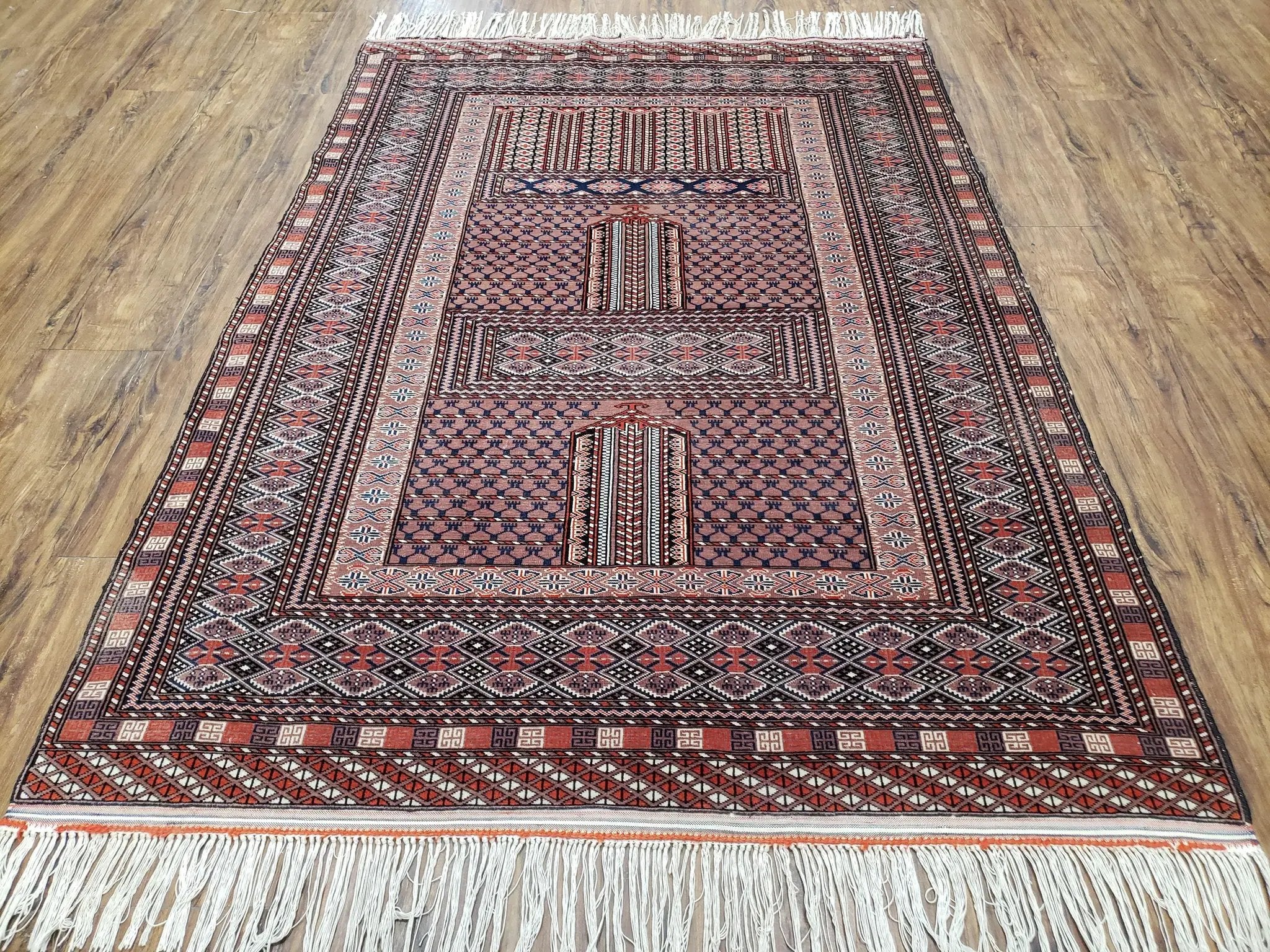 Vintage Turkoman Bokhara Rug 4x6, Four Seasons Pakistan Bukhara Turkmen Engsi Yamud Carpet, Fine Tribal Rug, Wool, Hand-Knotted, Brown, Nice by Jewel Rugs