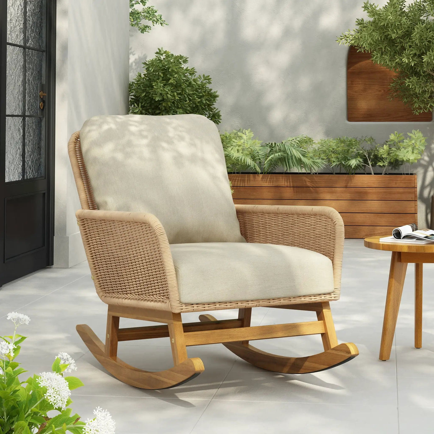 Contemporary Minimalist Wicker Rocking Chair With Soft Cushions by HouseOfZazla