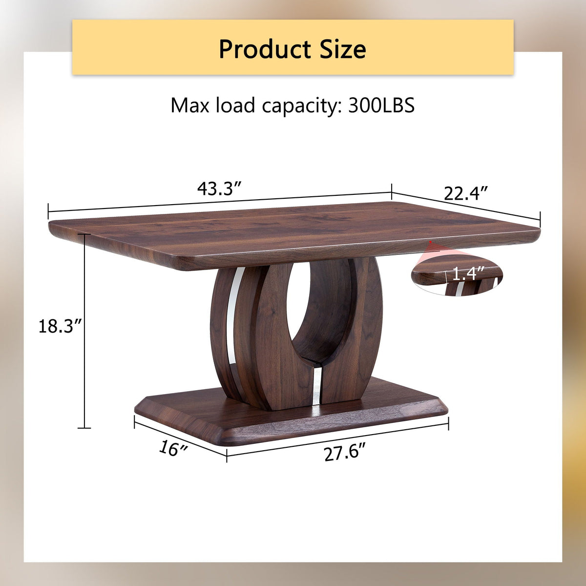 Modern Minimalist Rectangular Coffee Table with Walnut Grain Finish - Dark Brown, photo 12 of 23