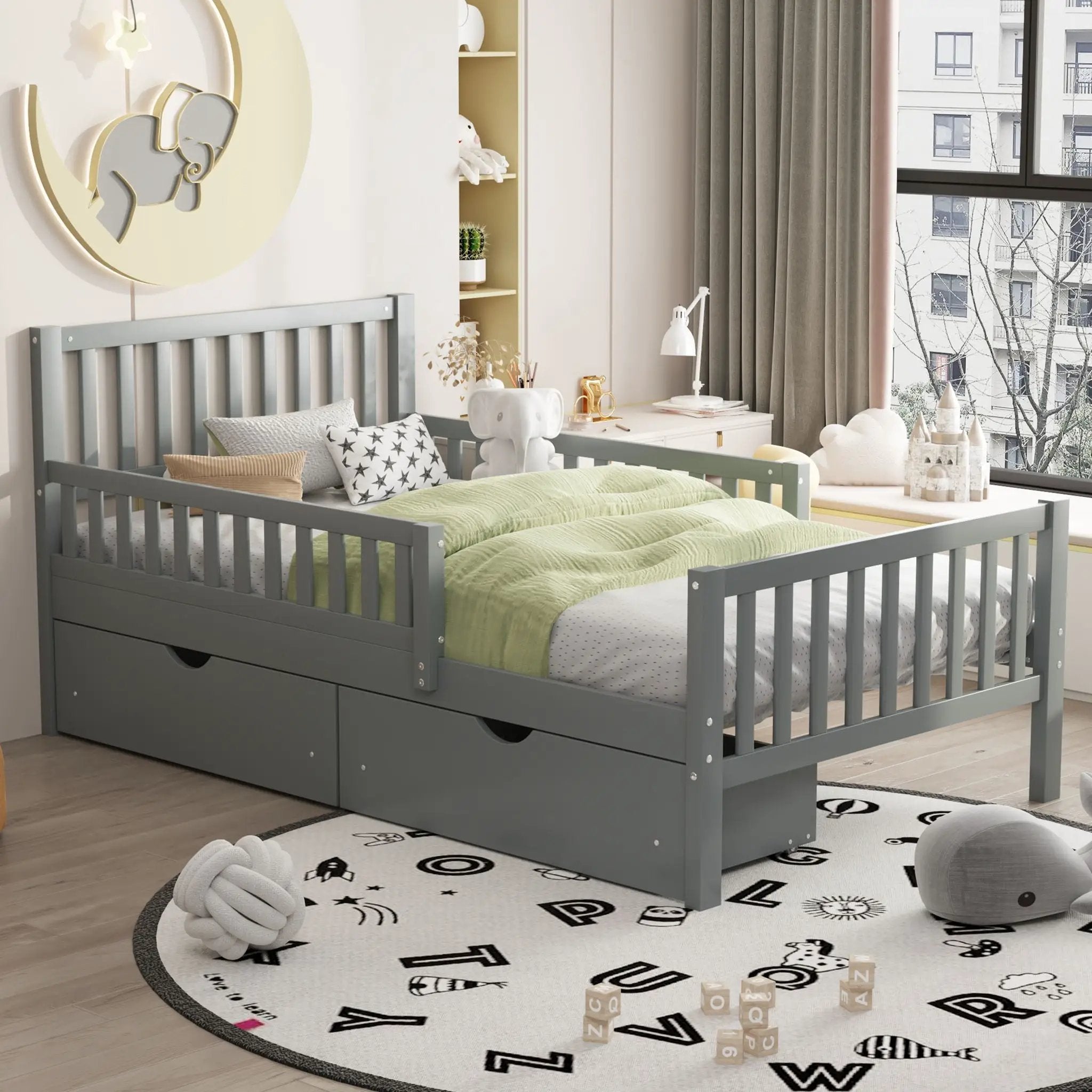 Platform Bed With Guardrails On Both Sides And 2 Storage Drawers by Unique Piece Furniture