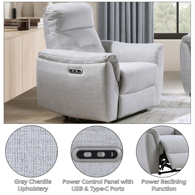 Eastre - Power Motion Recliner With USB Port - Gray by HouseOfZazla