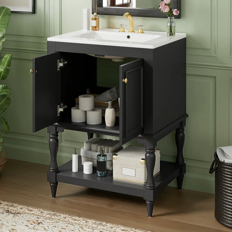 Modern Bathroom Vanity With Sink, Rectangular Cabinet With Open Shelf And Closed Storage by Unique Piece Furniture