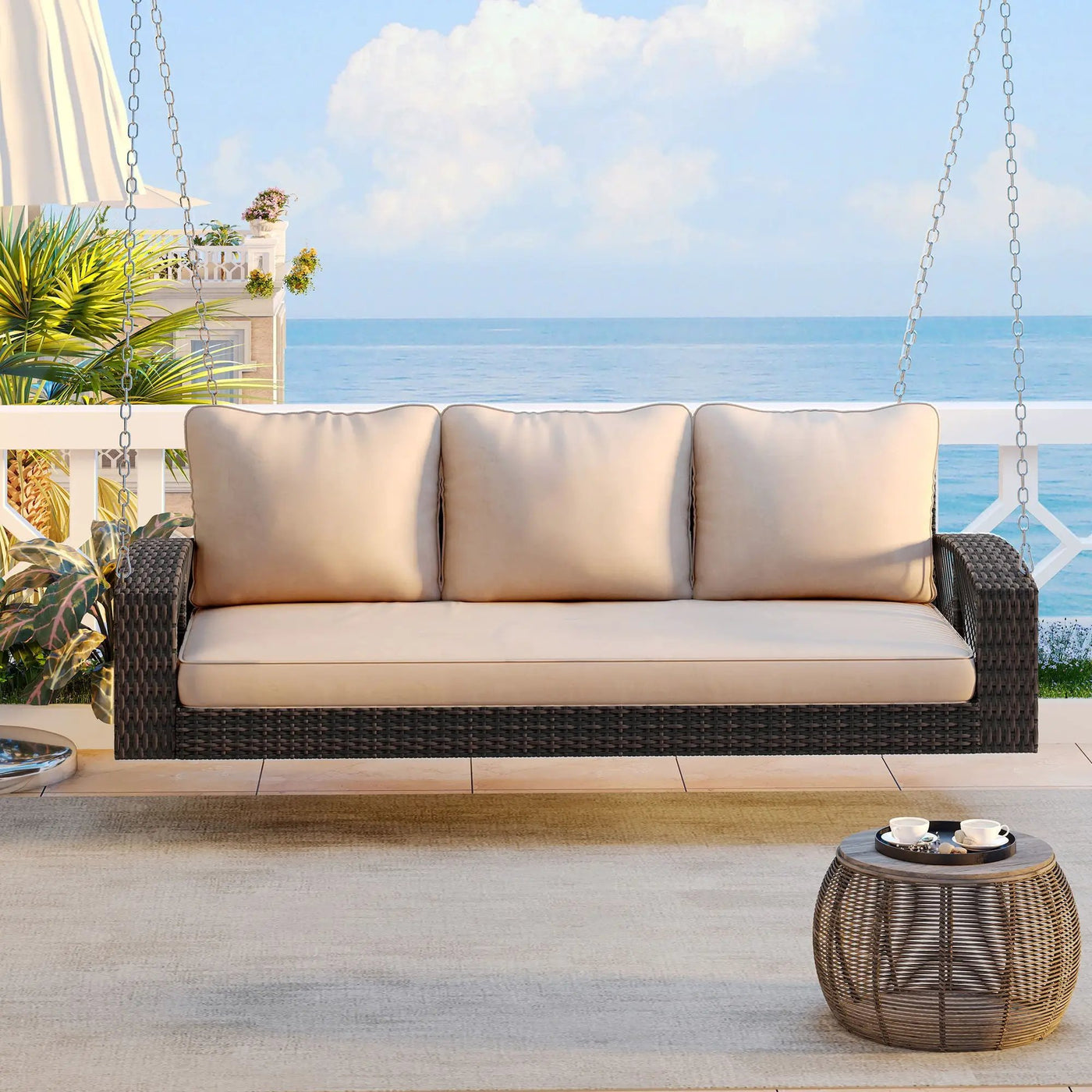 3 Person Large Patio Swing Bench With Cushions For Backyard by HouseOfZazla