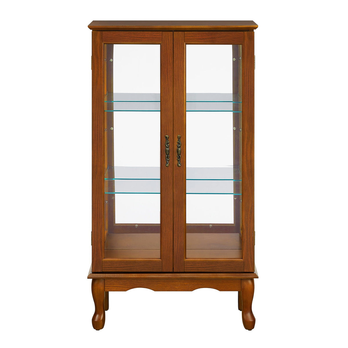 Lighted Curio Display Cabinet with Adjustable Shelves - Light Brown, Dark Brown, Dark Red