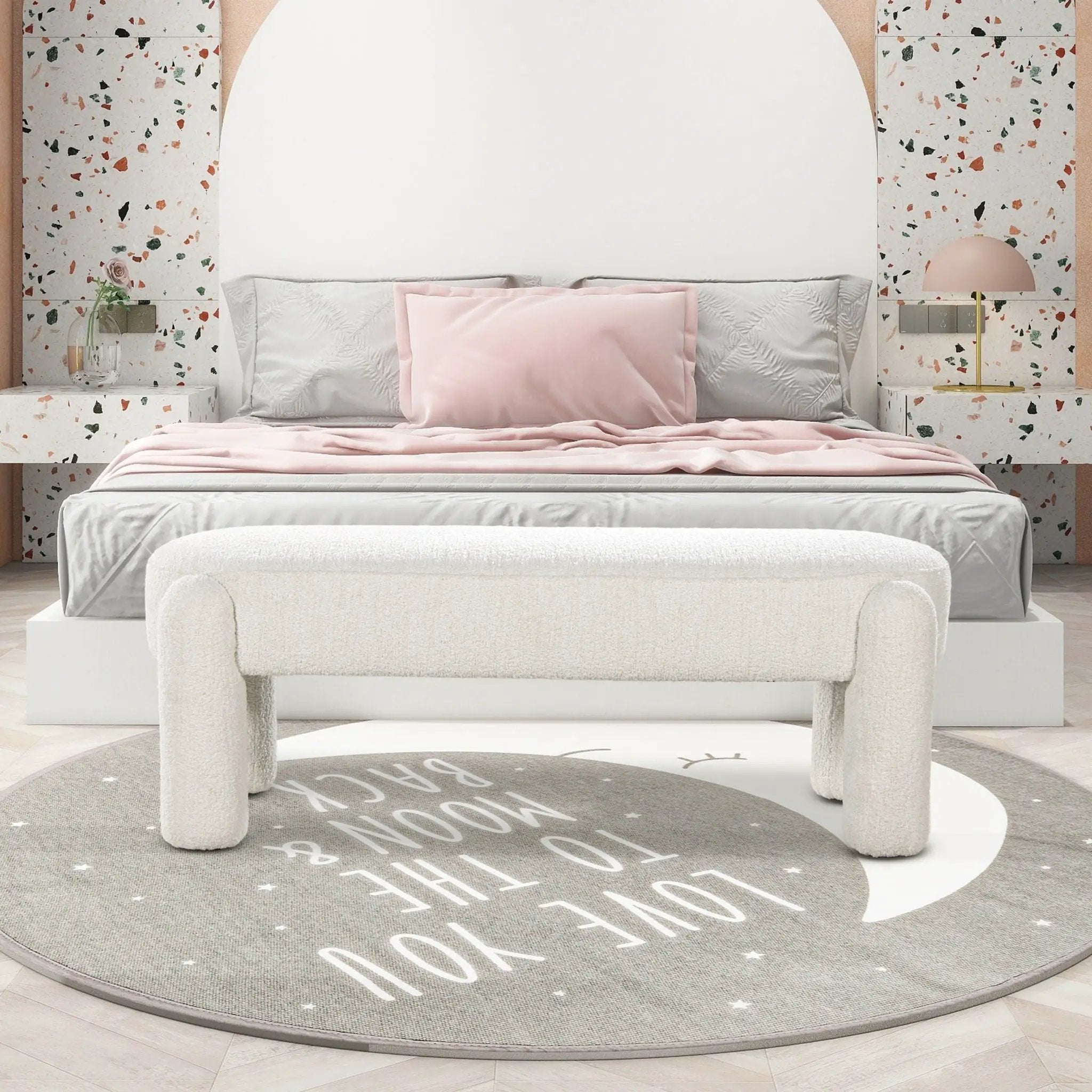 Hugo - Oval Fully Upholstered Bench - Milk Cream White by HouseOfZazla
