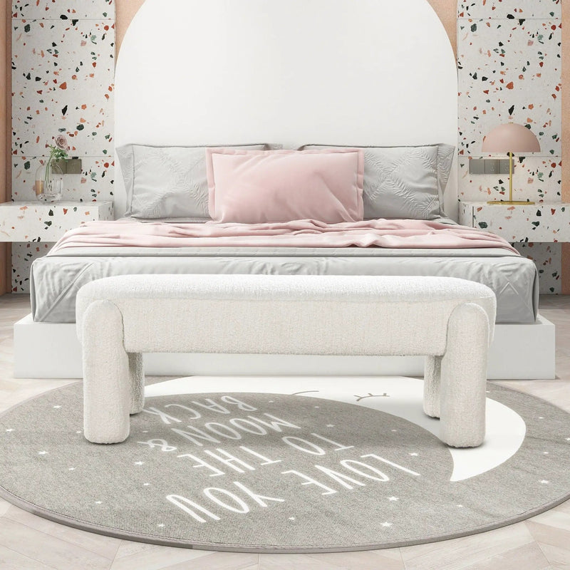 Hugo - Oval Fully Upholstered Bench - Milk Cream White by HouseOfZazla