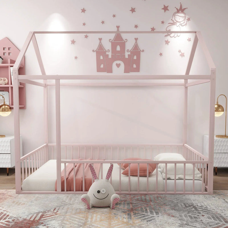 Metal Bed House Bed Frame With Fence by Unique Piece Furniture