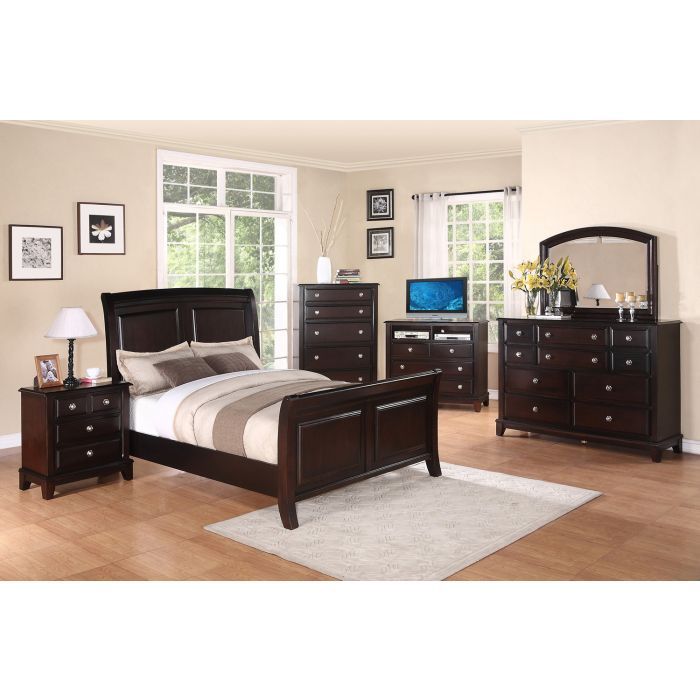 Dark Brown Transitional Sleigh Bed with Solid Wood Construction, photo 4 of 5