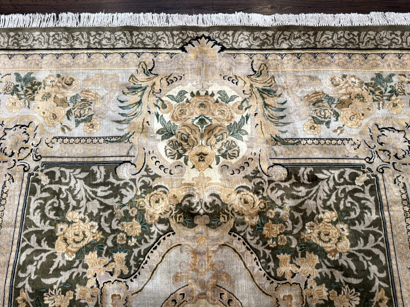 Aubusson Rug 8x10, Very Fine 225 KPSI, Floral, French European Design, Pakistani Carpet by Jewel Rugs