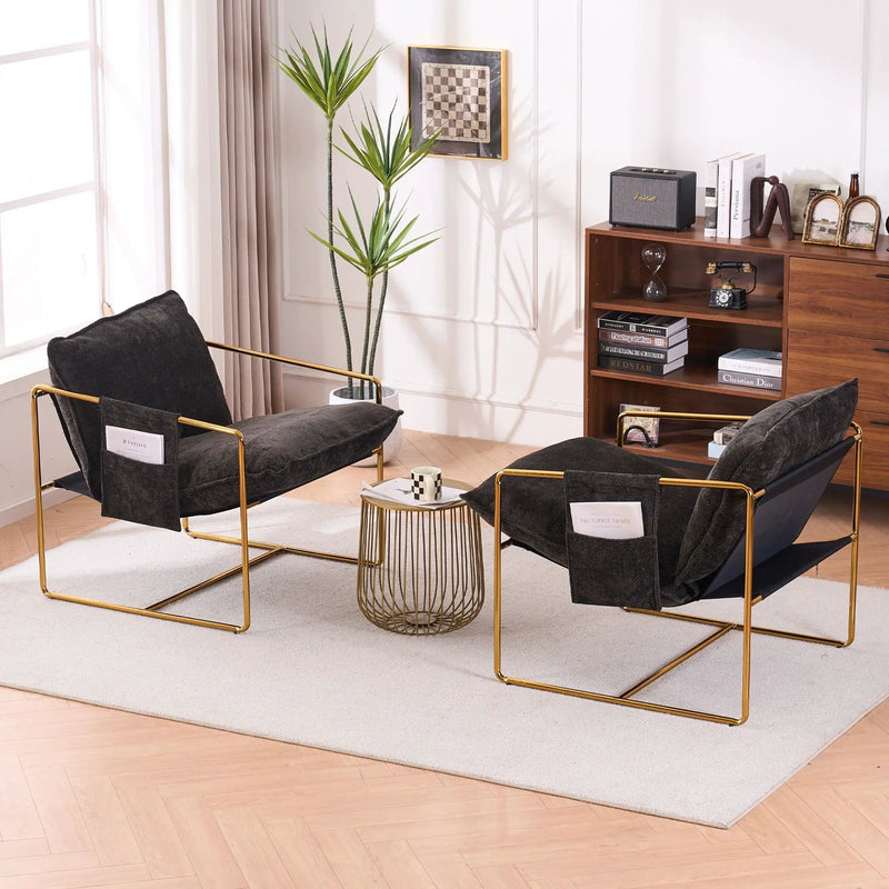 Upholstered Hanging Armchair With Arm Pocketsmetal Frame (Set of 2), Plated Craftsmanship, Crushed Foam Cushions And Skin-Friendly Woven Fabric For Living Room And Bedroom by HouseOfZazla