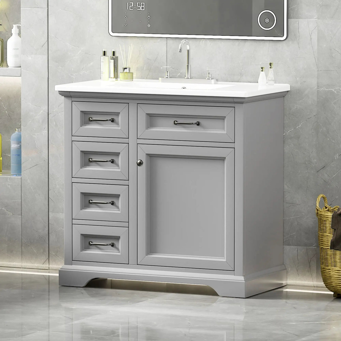 36" Bathroom Vanity With Sink, 2 Tip-Out Drawers, Soft Close Hinges by HouseOfZazla