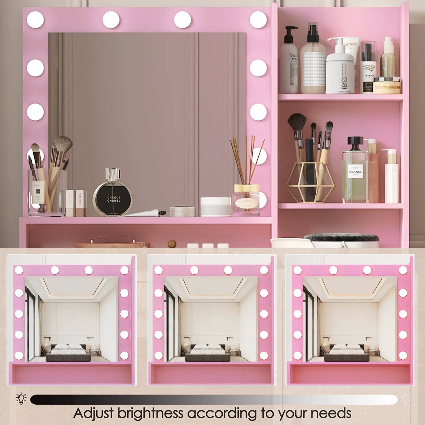 Pink Vanity Desk with Mirror & Light by HouseOfZazla