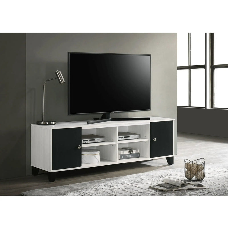 2 Tone TV Stand With Open Shelving And Concealed Storage Living Room Furniture - Black / White by HouseOfZazla