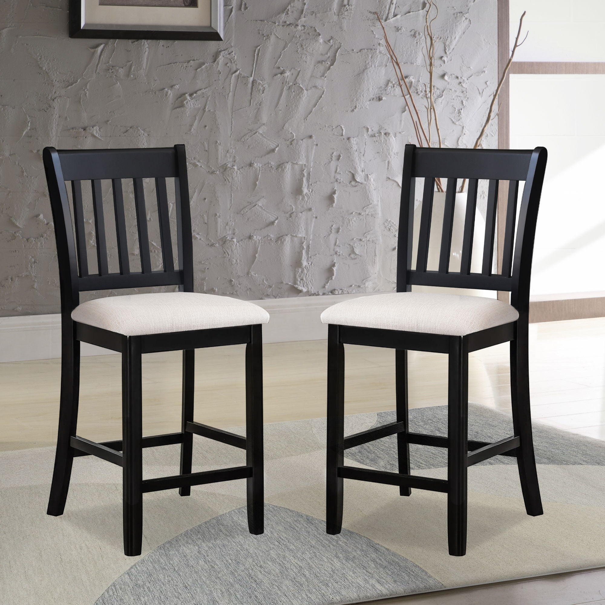 Transitional Rubberwood Dining Room Chairs (Set of 2) With Slatted Back - Black by HouseOfZazla