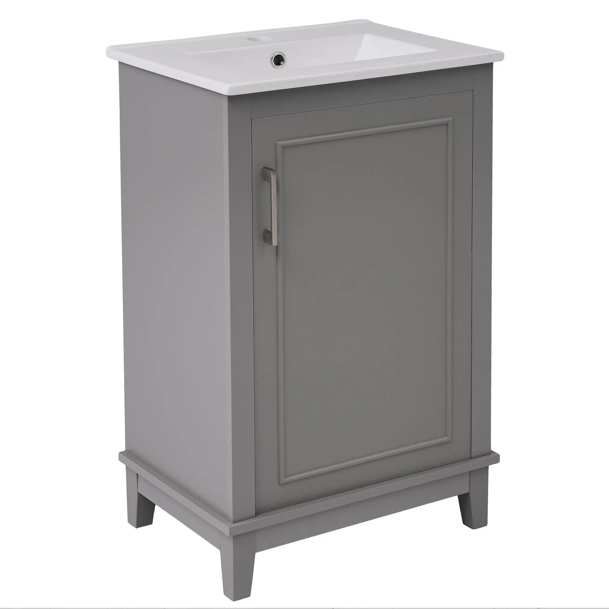 Modern Small Bathroom Vanity Cabinet With Ceramic Basin, Ample Storage, 1 Soft Close Door by HouseOfZazla