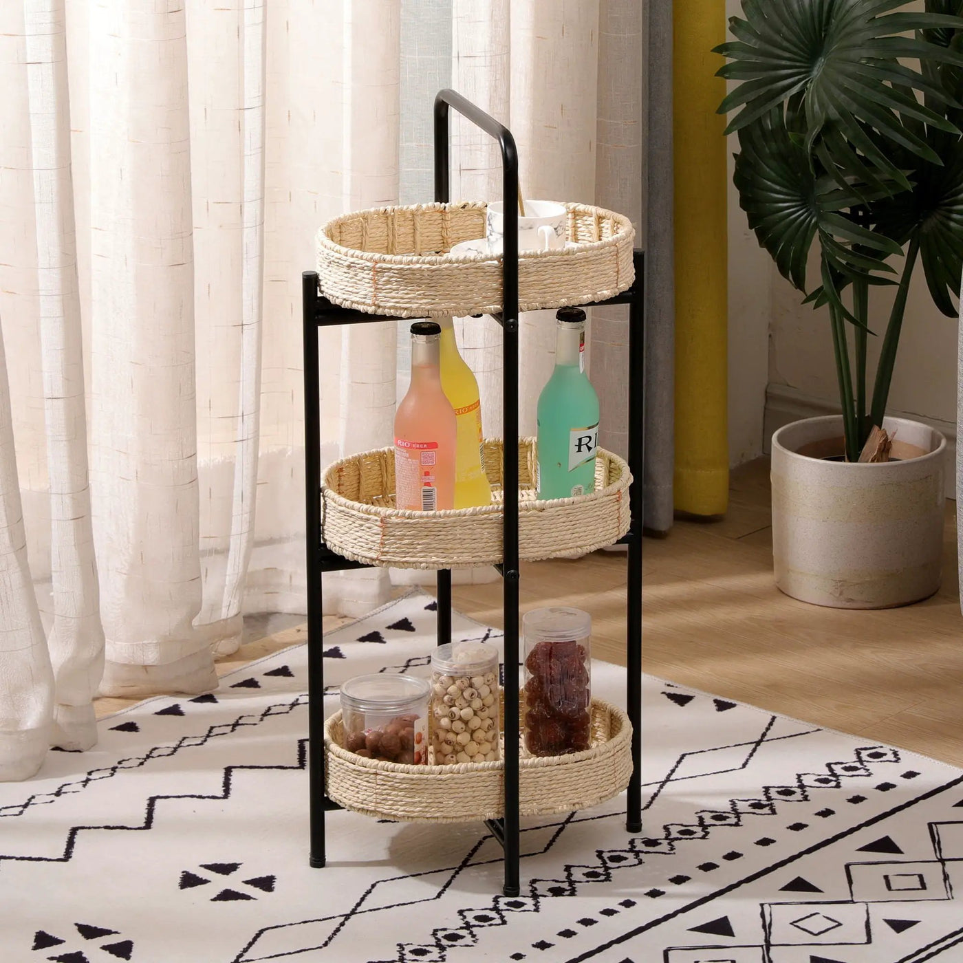 Modern 3 Tier Handwoven Side Table With Oval Organizer by HouseOfZazla