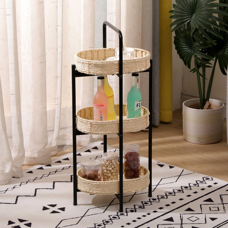 Modern 3 Tier Handwoven Side Table With Oval Organizer by HouseOfZazla