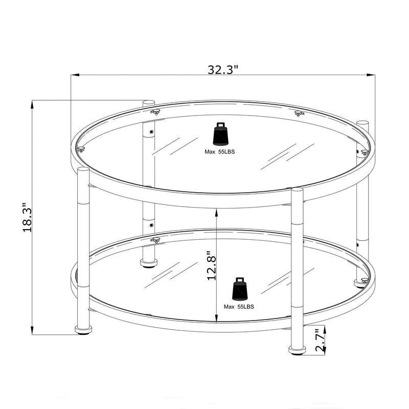Contemporary Acrylic, Coffee Table, Round Tempered Glass Coffee Table - Chrome / Silver by HouseOfZazla