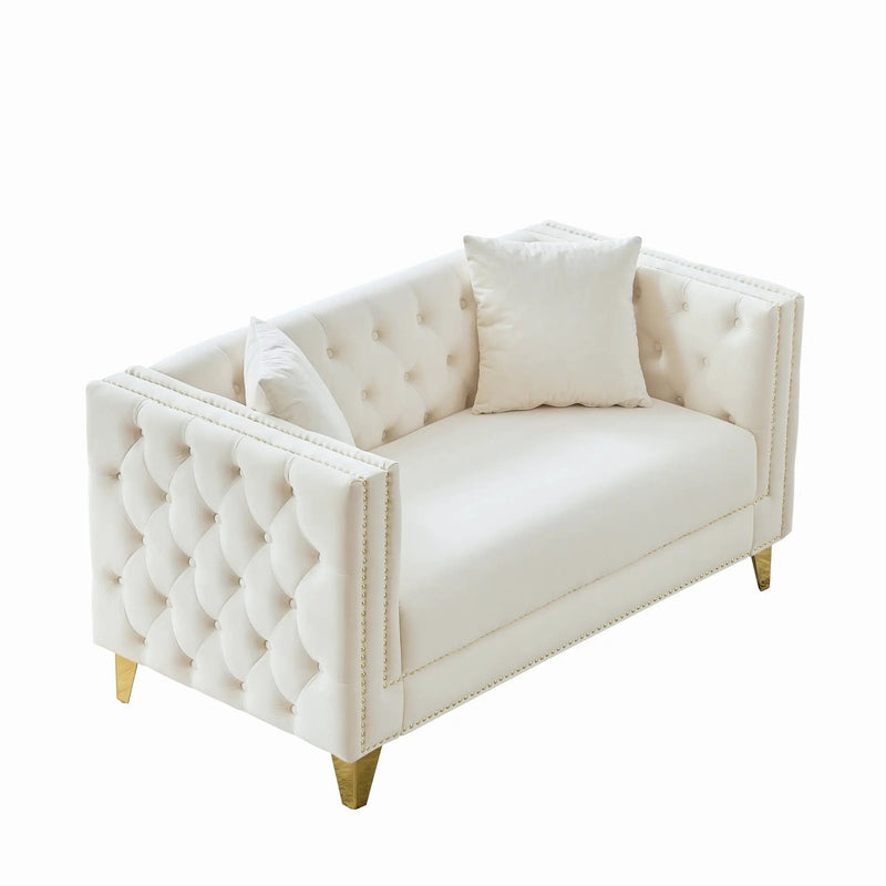 2 Seater Deep Seat Sofa With Button Nailhead, Square Arm by Unique Piece Furniture