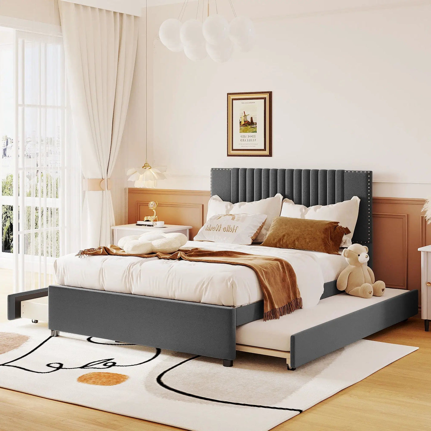 Upholstered Platform Bed With Drawers, Classic Headboard Design by HouseOfZazla