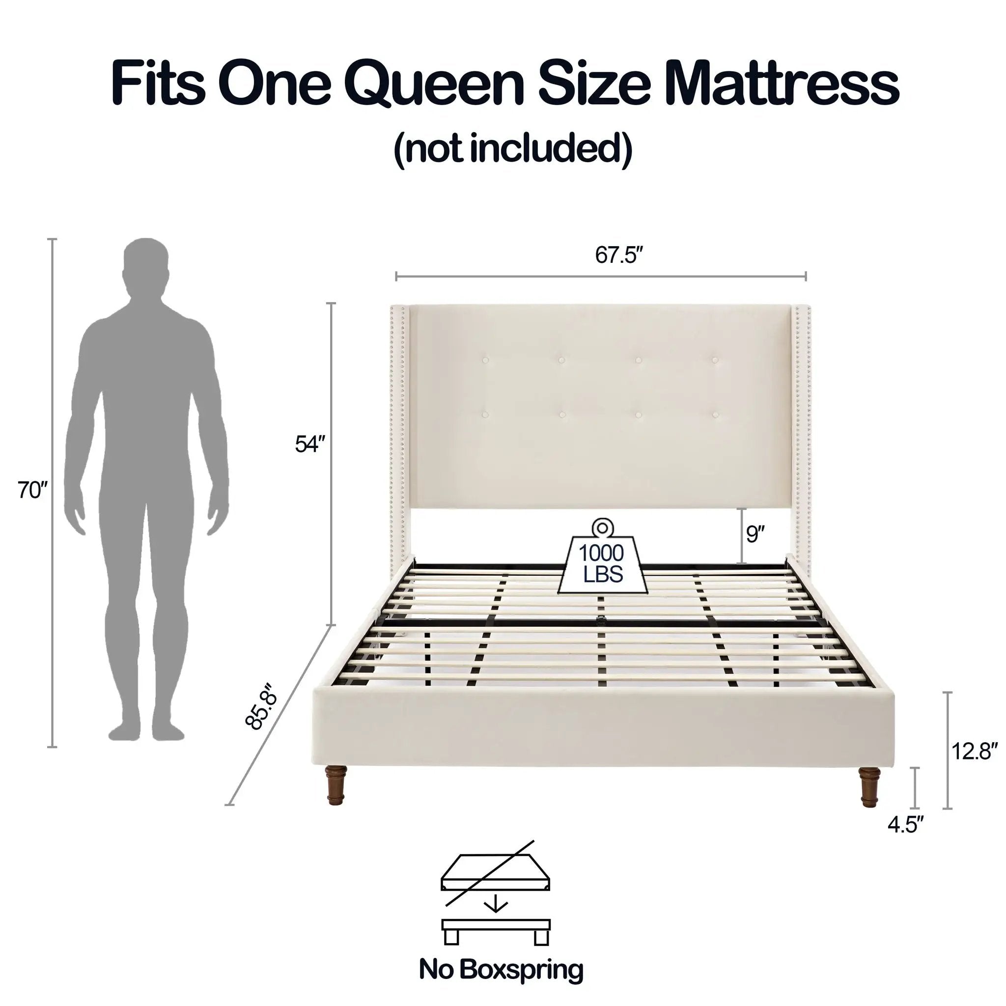 Peyton - Upholstered Bed With 54" High Headboard, Traditional Hand Buttoned Tufting by Unique Piece Furniture