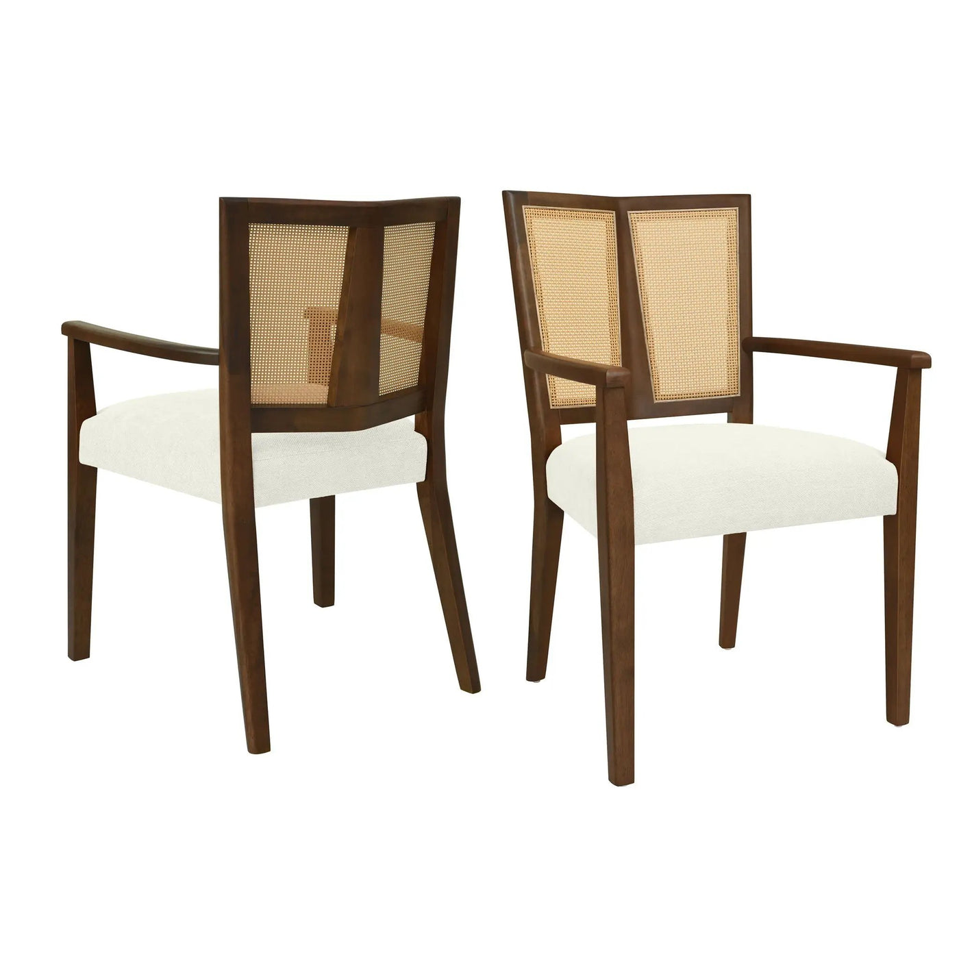 Mid Century Modern Arm Dining Chairs With Rattan Backrest by HouseOfZazla